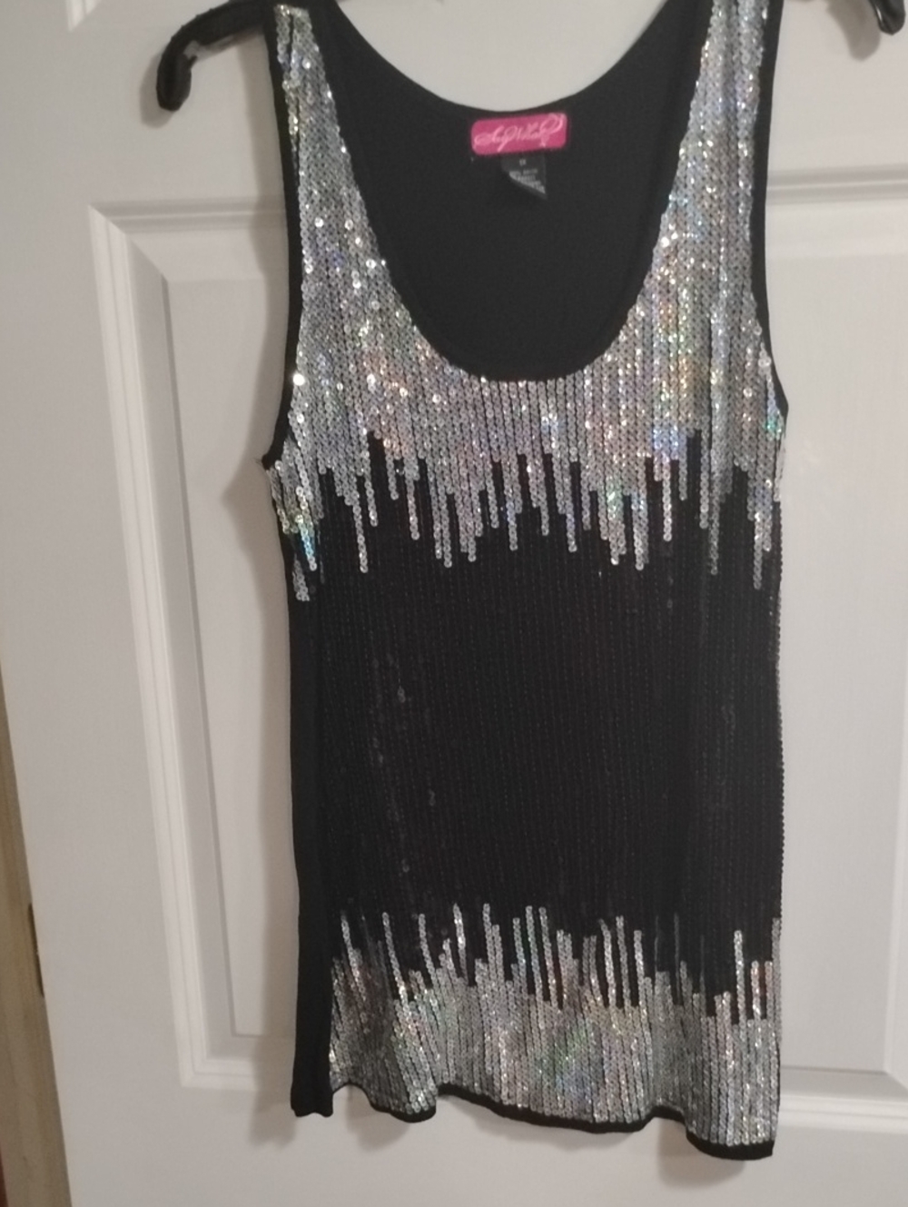 Say What? Black Tank Top with Silver Sequin Accent